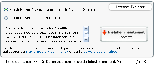Téléchargement de Flash pour Internet Explorer