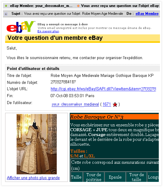 Robe gothique sur Ebay