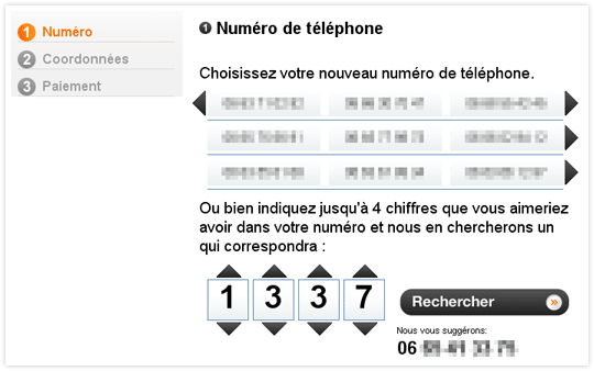 Choix du numéro de mobile